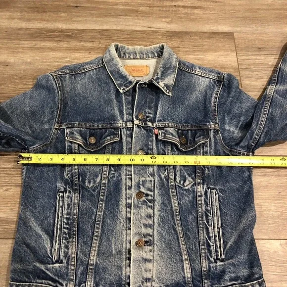 Vintage Levi's Trucker Jacket 42 Large Blue Jean Denim Pockets Button Front Men - Picture 5 of 14